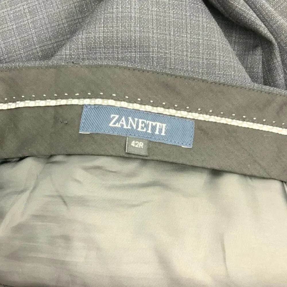 Zanetti Mateo Charcoal Gray Windowpane Wool Blend Dress Pants Size 42R